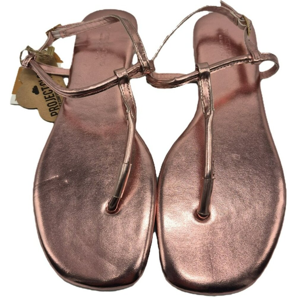 Project Cloud Celebration Memory Foam T Strap Sandals Metallic Pink Women's 7